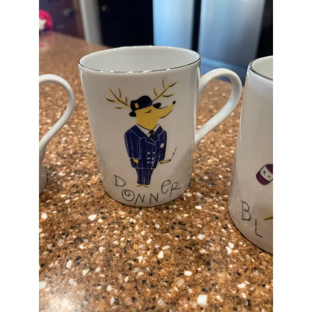 POTTERYBARN , set of four Christmas reindeer mugs
